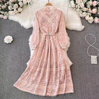 Cuff sleeve lace dress with matching color belt