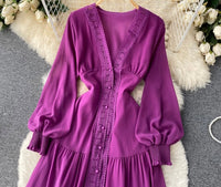 Long sleeve V neck tiered maxi chiffon dress