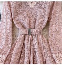 Cuff sleeve lace dress with matching color belt