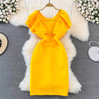 Ruffle layers sleeve solid sheath dress