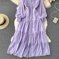 Long sleeve V neck tiered maxi chiffon dress