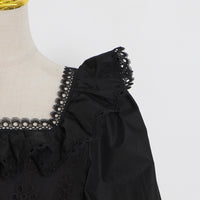 Eyelet embroidery ruffle neckline A line dress