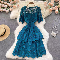 Endless lace layers dress in cobalt blue