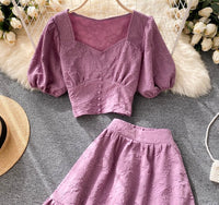 Sweetheart neckline crop top with matching color skirt set