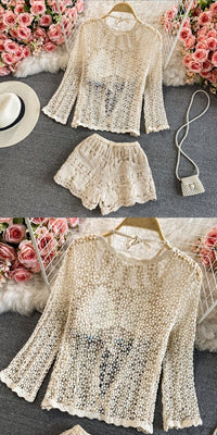 3 pieces embroidery lace beach set