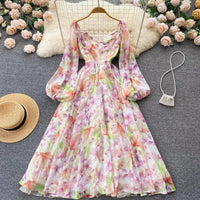 Bishop sleeve sweetheart neckline fully floret maxi dress