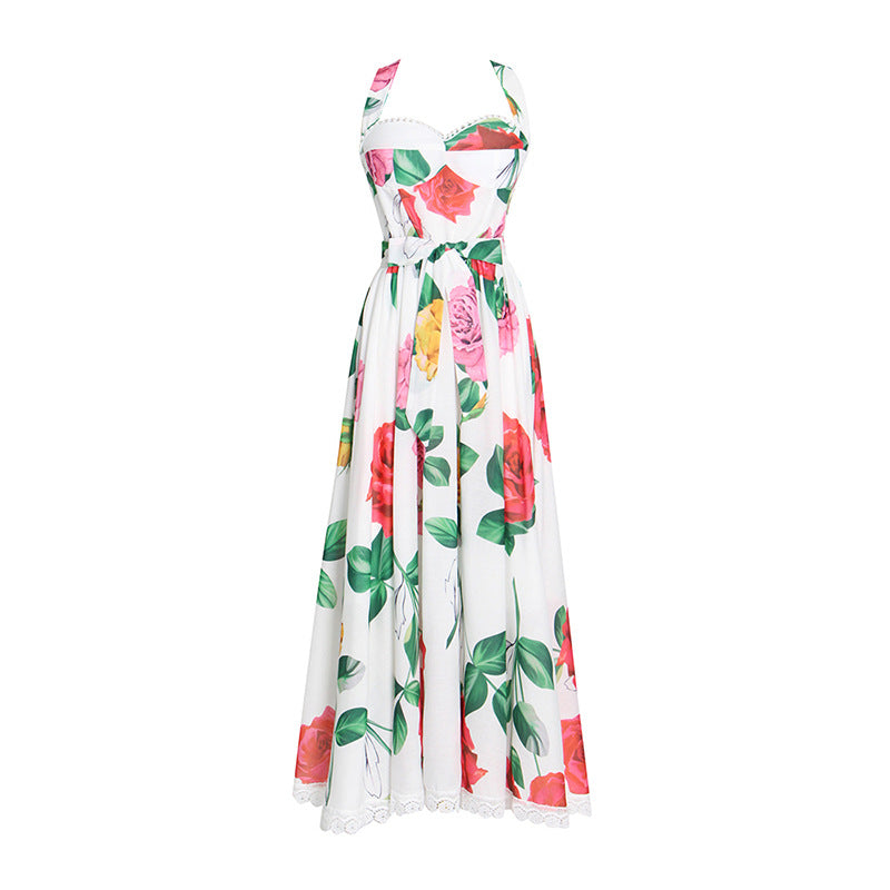 Criss cross back midi roses dress