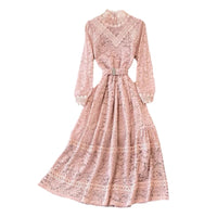 Cuff sleeve lace dress with matching color belt