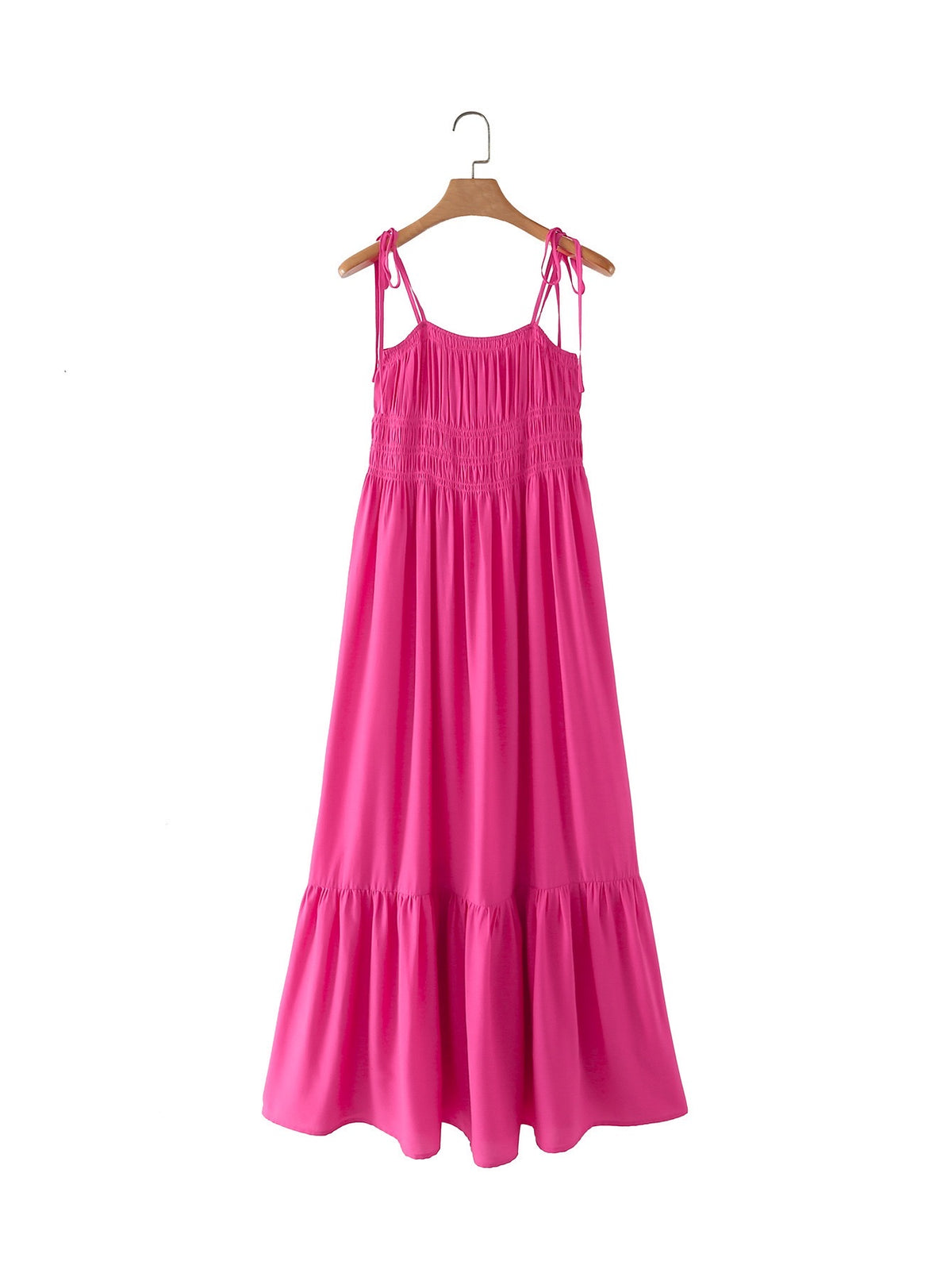 Tie strappy maxi pink dress