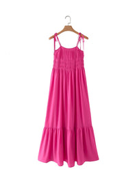 Tie strappy maxi pink dress