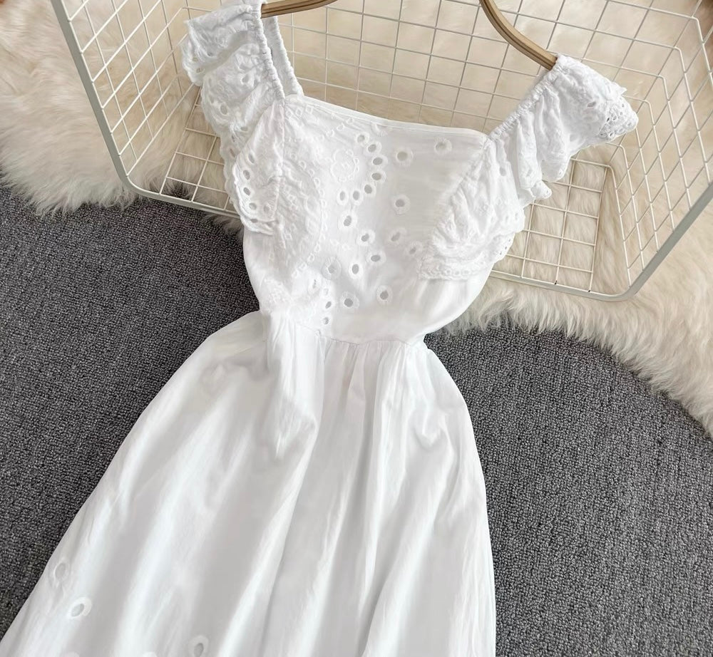 Eyelet embroidery ruffle midi dress