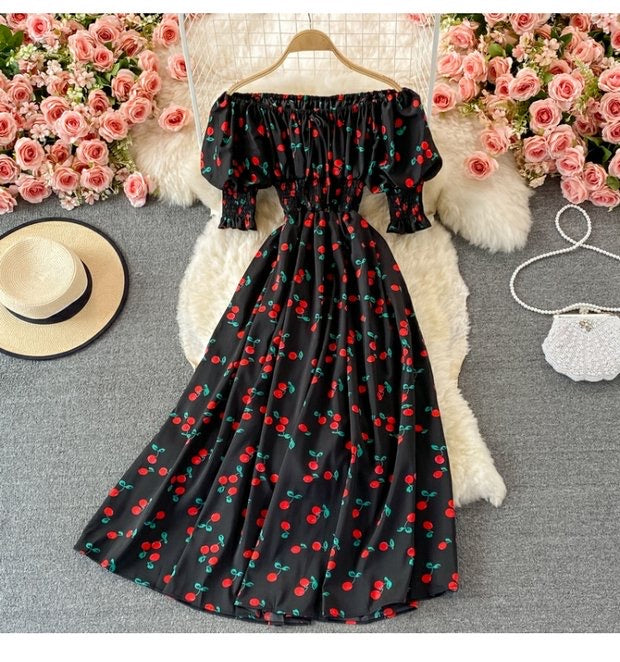 Off shoulder mini floral midi dress