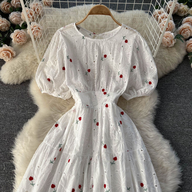 3D embroidery mini floret midi dress