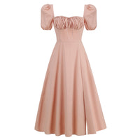 Classic ruched bustier side split solid pink dress