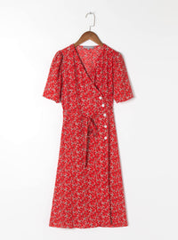 Side buttons midi wrap floral dress