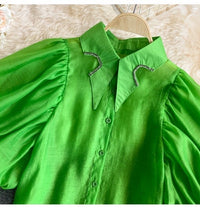 Melon sleeve cutout wing collar top