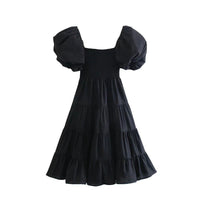 Puff sleeve tiered black maxi dress