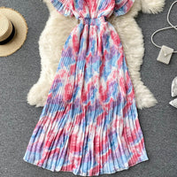 Tie dye pleated midi dress