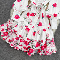 Belted ruffle tiered Roses dress