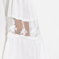 Flare sleeve embellished lace ruffle maxi dress