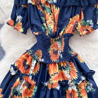 Off shoulder ruffle endless roses A line dress