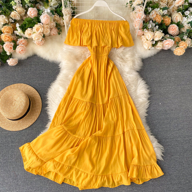 Flappy off shoulder tiered solid dress