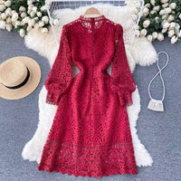 Cuff sleeve A line lace dress