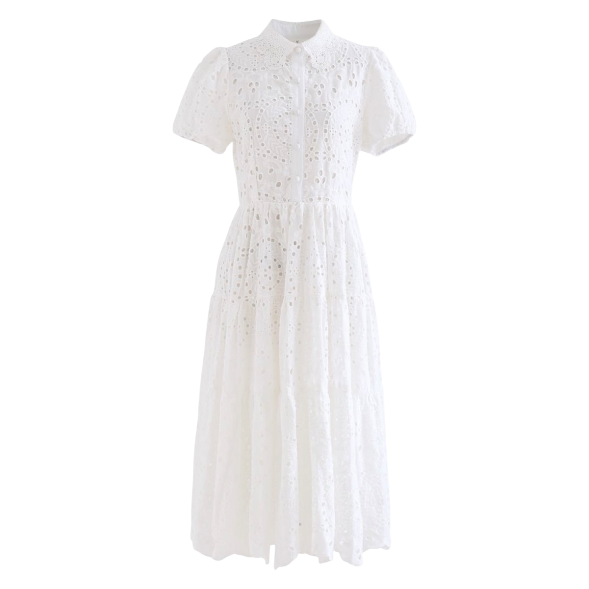 Eyelet embroidery lace midi cotton dress