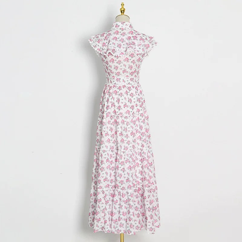 Mini pink floret tiered maxi dress