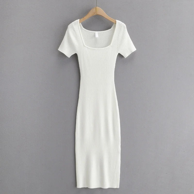 Square neck knit dress