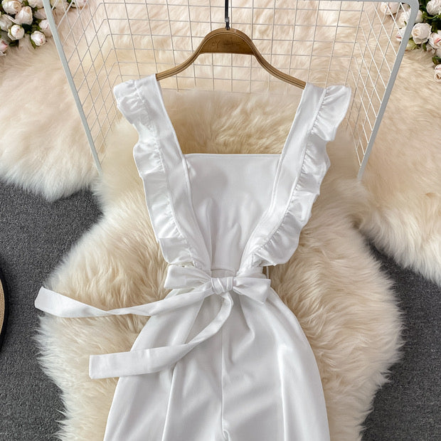 Ruffle apron tie waist jumpsuit