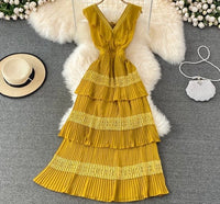 V Neck accordion pleated layers dress