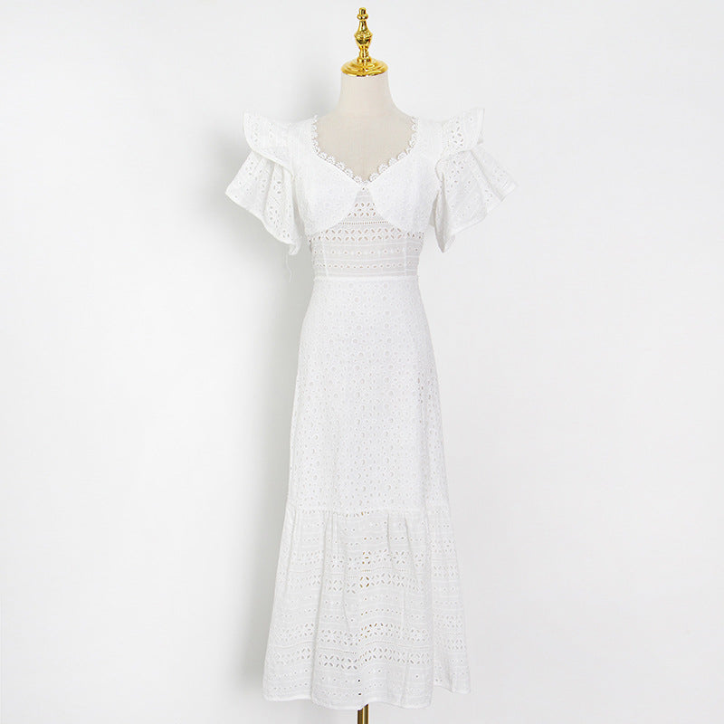 Eyelet embroidery lace tie back midi dress