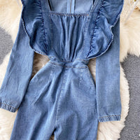 Ruffle apron jumpsuit in denim