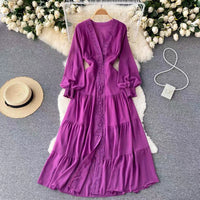 Long sleeve V neck tiered maxi chiffon dress