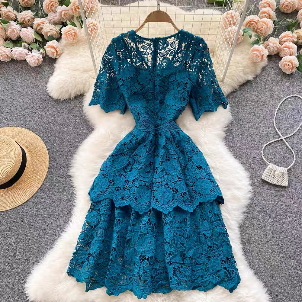 Endless lace layers dress in cobalt blue