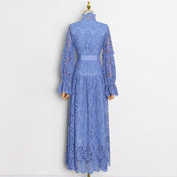 Belted embroidery lace maxi dress