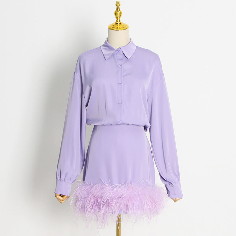 Lilac feathers blouse dress