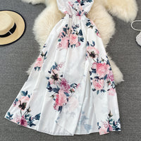 Summer floral V neck split dress