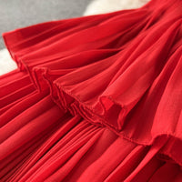 Off shoulder flappy pleated layers slit dress