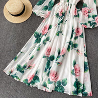 Bishop sleeve neck tie endless roses maxi dress