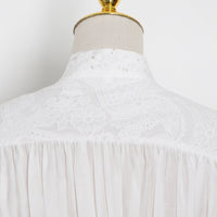 Peasant sleeve tie neck embellished embroidery lace dress