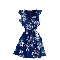 V neck ruffle floral mini dress