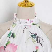 Halter ruffle floral midi dress