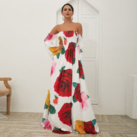 The extraordinary roses off shoulder smocked bodice maxi dress