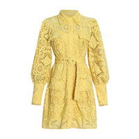 Belted Eyelet embroidery shirt dress