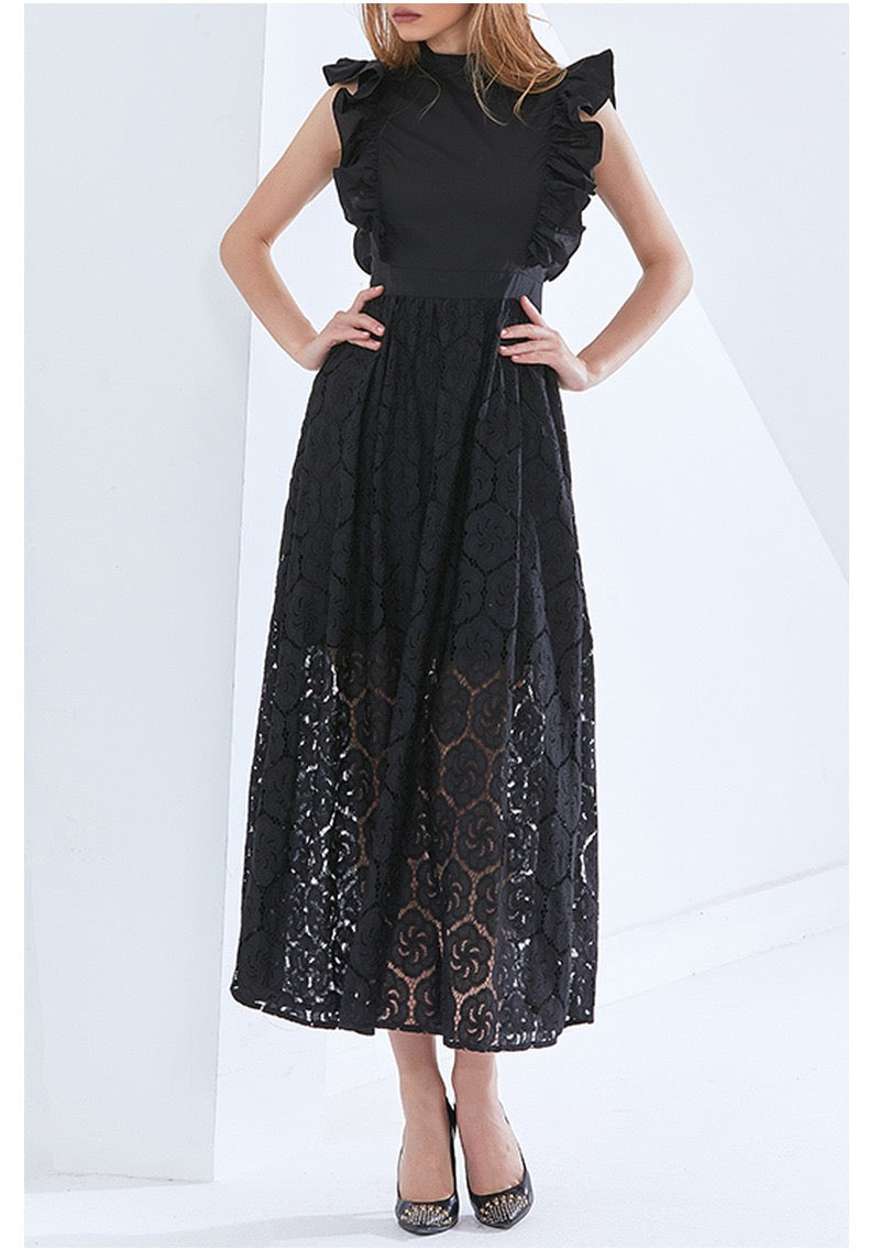 Classic ruffle lace maxi dress