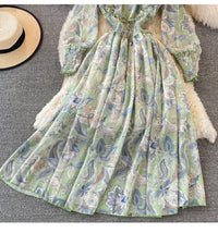 Long sleeve Smocked neck and waist side ruffle maxi dress