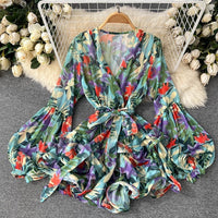 Lantern sleeve floral ruffle layers dress