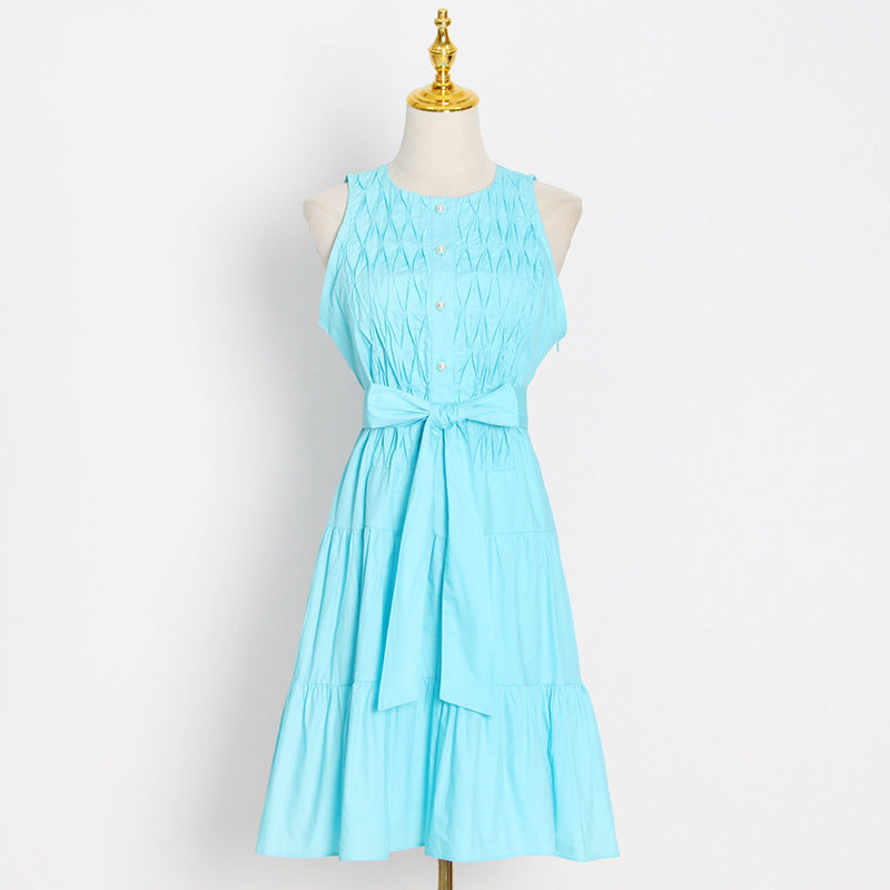 Belted sleeveless button up A line dress